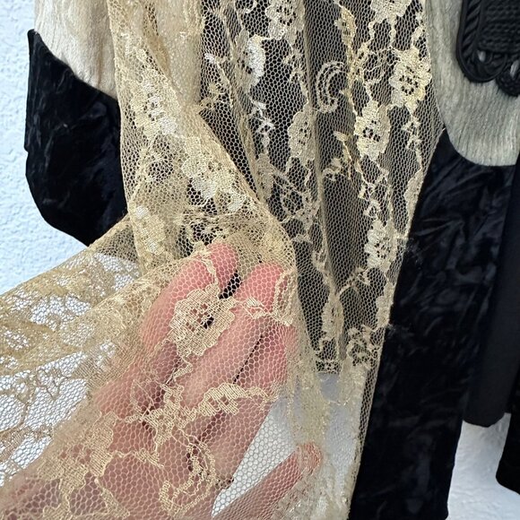 Spencer Alexis Y2K Kimono Top Size 2X Tan Black Floral Lace Velvet Fairy READ - Picture 11 of 16